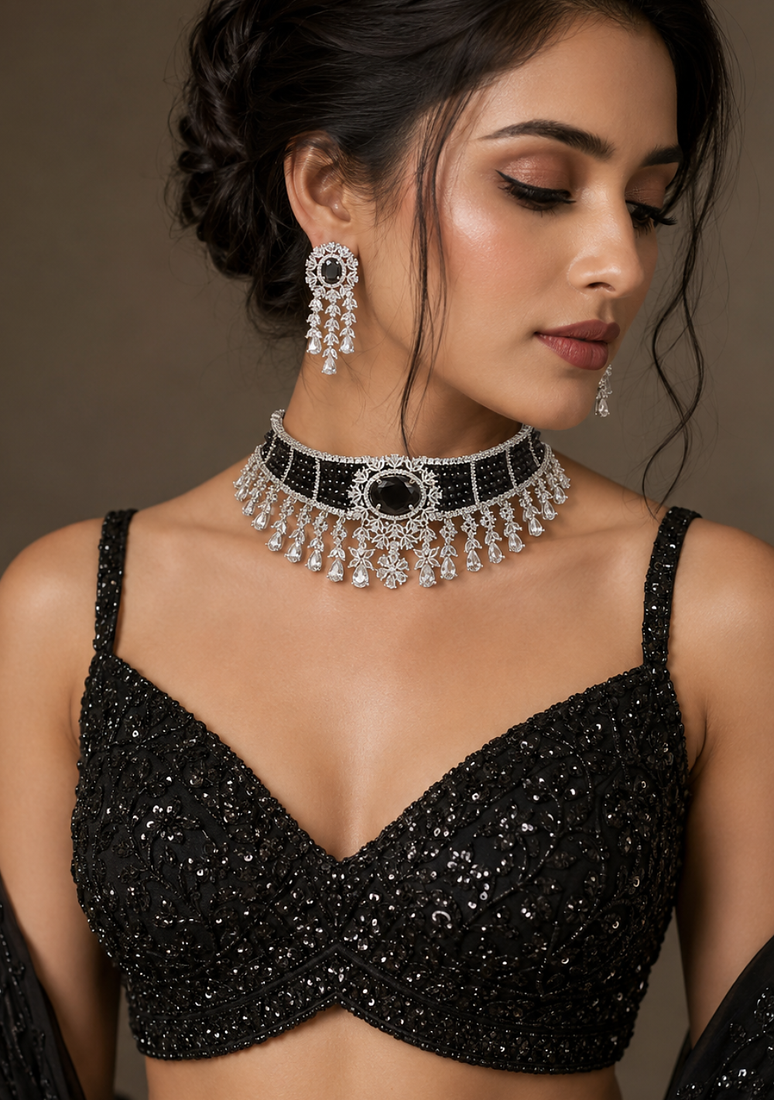 Elite Rhodium Plated Diamond Choker Set