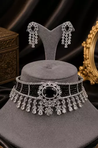 Elite Rhodium Plated Diamond Choker Set