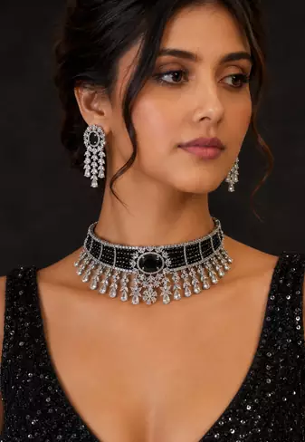 Elite Rhodium Plated Diamond Choker Set