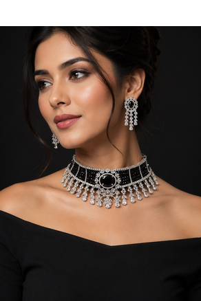 Elite Rhodium Plated Diamond Choker Set 4