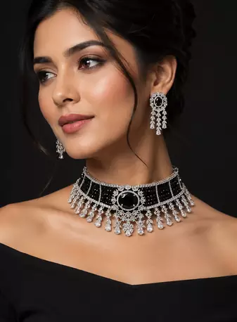 Elite Rhodium Plated Diamond Choker Set