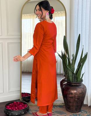  rust orange roman silk blend embroidered kurta pant set with jacquard dupatta 3