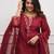  wine maroon chanderi embroidered kurta pant set with organza dupatta