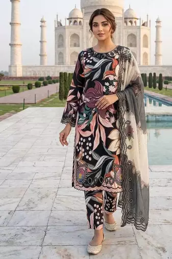 Summer special printed maslin embroidered kurti pant dupatta set