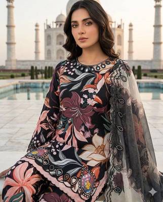Summer special printed maslin embroidered kurti pant dupatta set 2