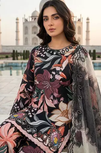 Summer special printed maslin embroidered kurti pant dupatta set