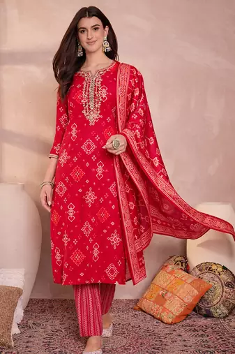 Womens pink silk blend printed ethnic motifs straight kurta set