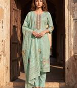 Womens teal pure cotton ethnic motifs printed  straight kurta sets