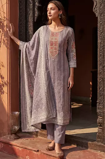 Womens lavender pure cotton ethnic motifs printed  straight kurta sets