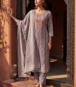 Womens lavender pure cotton ethnic motifs printed  straight kurta sets