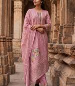 Womens pink pure cotton ethnic motifs printed  straight kurta sets