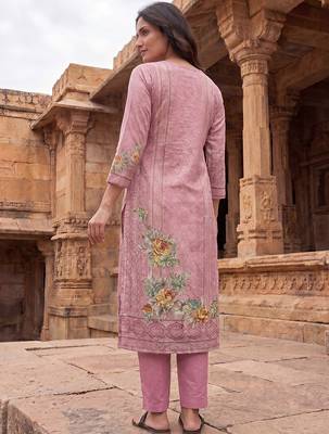 Womens pink pure cotton ethnic motifs printed  straight kurta sets 5