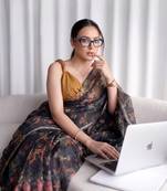 Women's kota doria floral printed saree with unstitched blouse piece