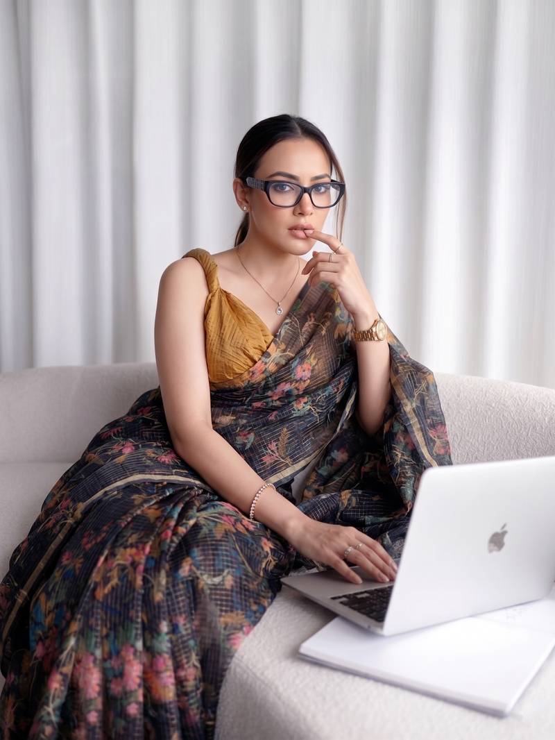 Women's kota doria floral printed saree with unstitched blouse piece