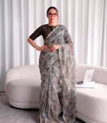 Women's kota doria floral printed saree with unstitched blouse piece