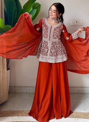 Designer georgette peplum top palazzo set with embroidered dupatta 2