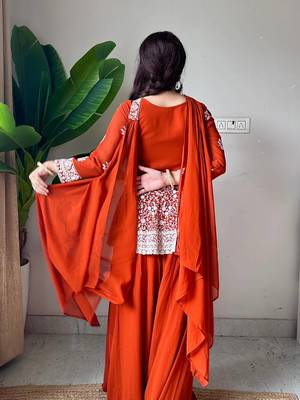 Designer georgette peplum top palazzo set with embroidered dupatta 3