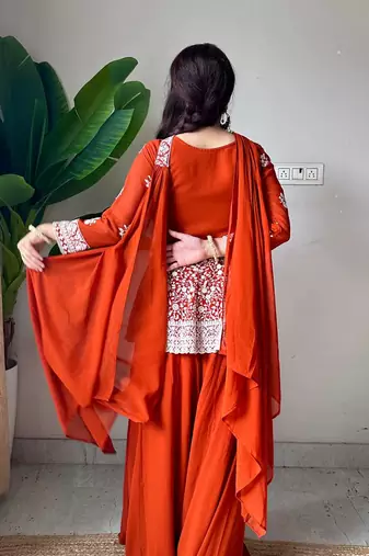 Designer georgette peplum top plazzo set with embroidered dupatta