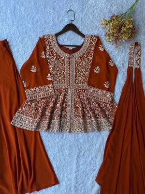 Designer georgette peplum top palazzo set with embroidered dupatta 4