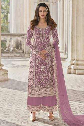 Lavender net embroidered sequin salwar suit