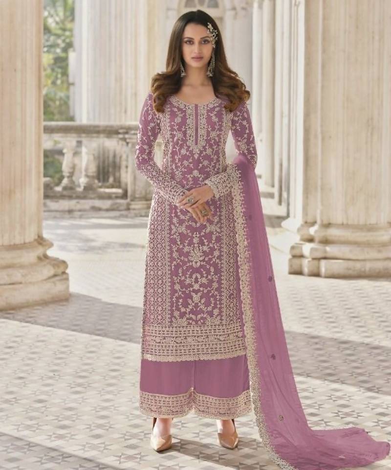 Lavender net embroidered sequin salwar suit