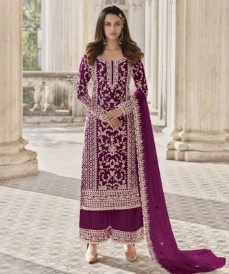 Purple net suit with coding and embroidery  1