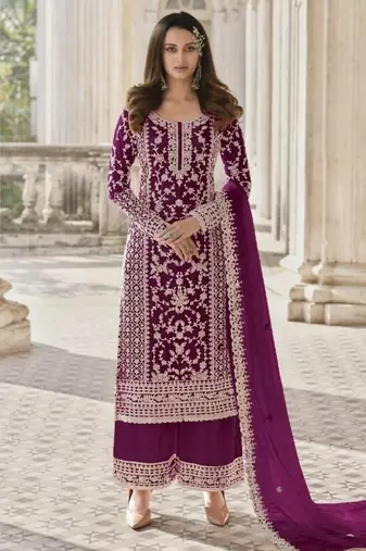 Purple net suit with coding and embroidery 