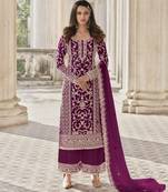 Purple net suit with coding and embroidery 