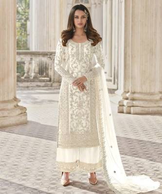 White net embroidered sequin salwar suit 1
