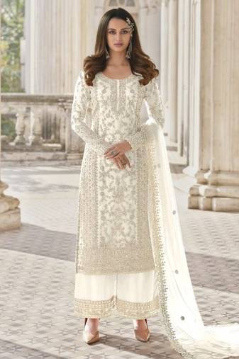 White net embroidered sequin salwar suit