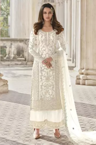 White net embroidered sequin salwar suit