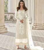 White net embroidered sequin salwar suit