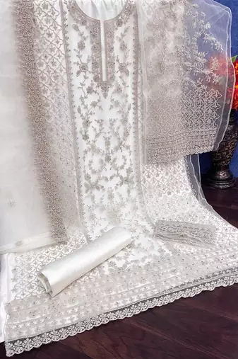 White net embroidered sequin salwar suit