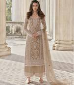 Cream net embroidered sequin salwar suit