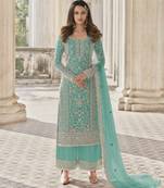 Blue net embroidered sequin salwar suit