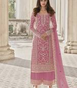 Pink net embroidered sequin salwar suit