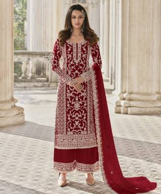 Red net embroidered sequin salwar suit 1