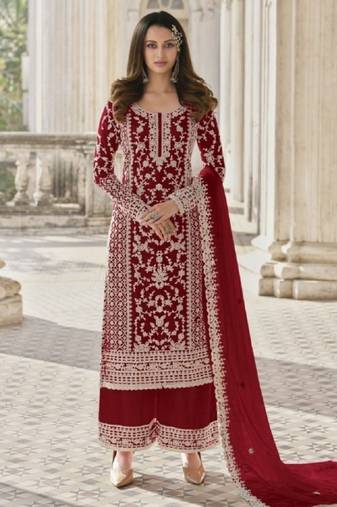 Red net embroidered sequin salwar suit