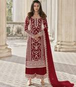 Red net embroidered sequin salwar suit
