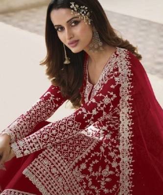 Red net embroidered sequin salwar suit 2
