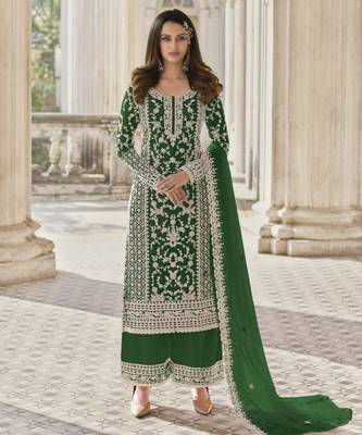 green net embroidered sequin salwar suit 1