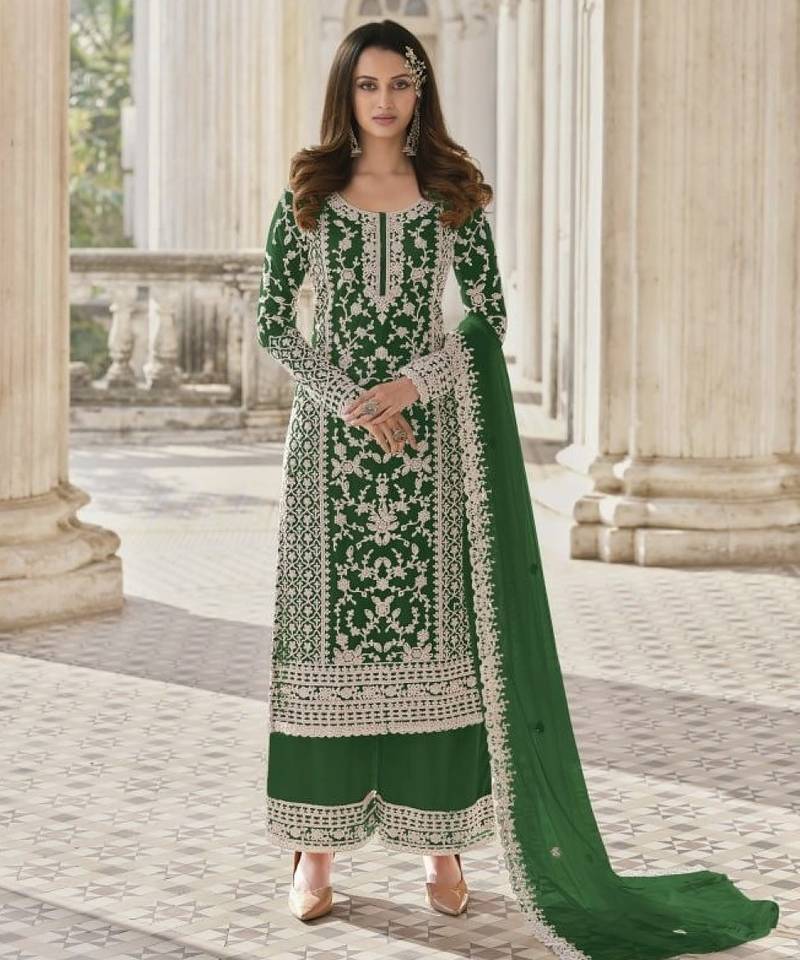 green net embroidered sequin salwar suit