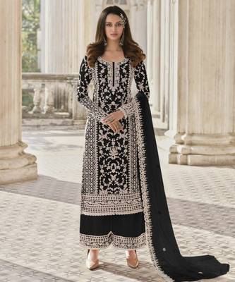 Black net embroidered sequin salwar suit 1
