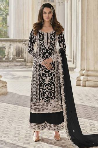 Black net embroidered sequin salwar suit