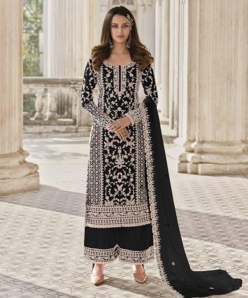 Black net embroidered sequin salwar suit