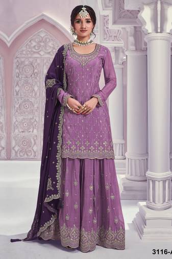 Pink embroidered chinon palazzo suit