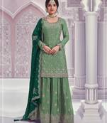 Pista embroideried chinon semi stitched palazzo suit