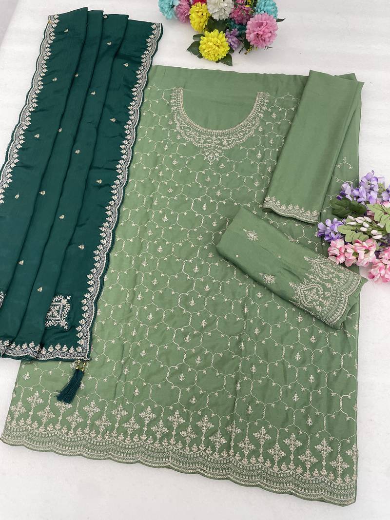 Pista embroideried chinon semi stitched palazzo suit