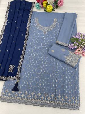 Sky embroidered chinon palazzo suit 3