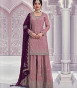 Peach embroidered chinon palazzo suit